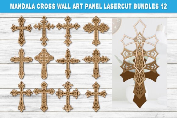 3D SVG Mandala Cross Wall Art for Religious Crafting Projects