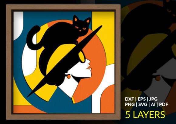 Chic Cat Lady Shadow Box: 3D SVG Art for Elegant Blog & Editorial Design