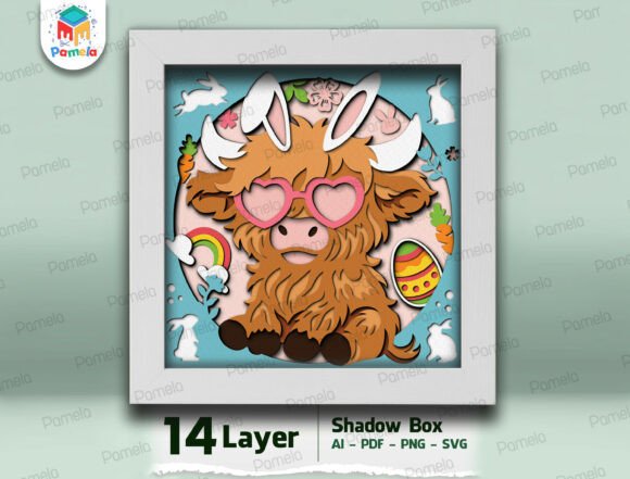 Cute Bunny Cow 14 Layer Papercut SVG – Easter 3D Magic for Crafters