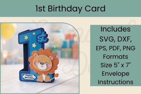 Cute Lion 1st Birthday Card SVG for 3D Craft Designs