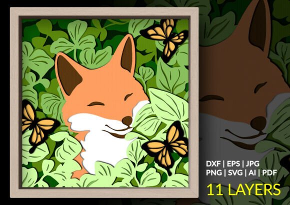 Fox in the Garden Shadow Box, Animal Svg: A 3D SVG for Serene Brand Storytelling