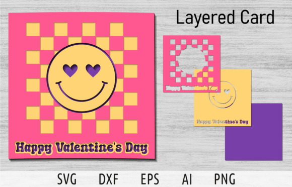 Layered Card Valentine's SVG with Love Smiley – A 3D SVG for Seasonal Editorial Design