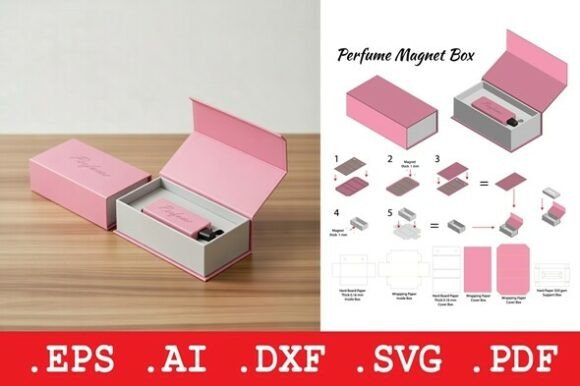 Luxury Magnetic Rigid Perfume Box Dieline: 3D SVG for Premium Branding