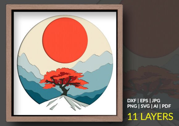 Mountain Tree Bonsai Shadow Box SVG: A Zen-Inspired 3D SVG for Elegant Editorial Design