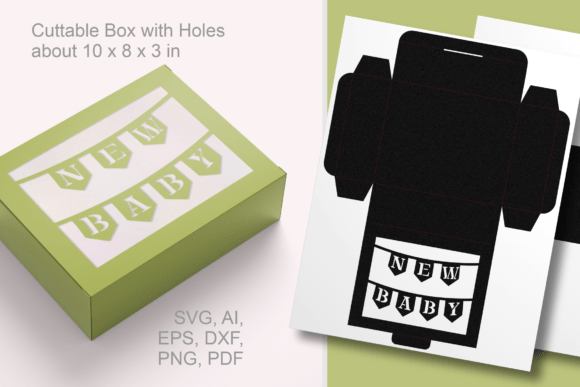 New Baby Banner Rectangular Gift Box 3D SVG for Life Events And Celebrations
