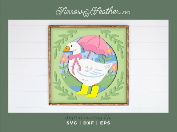 Rainy Day Goose Shadowbox: A 3D SVG with Spring Whimsy