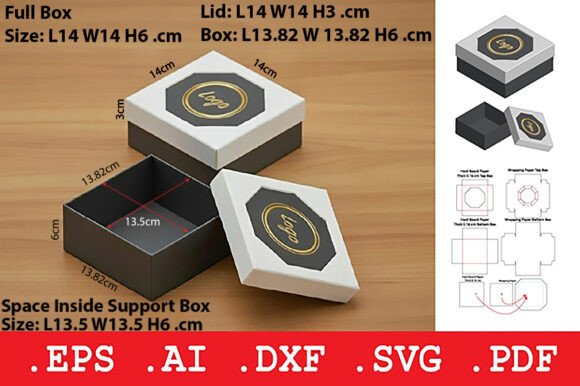 Square Rigid Box with Octagonal Window 3D SVG for Editorial & Web Design