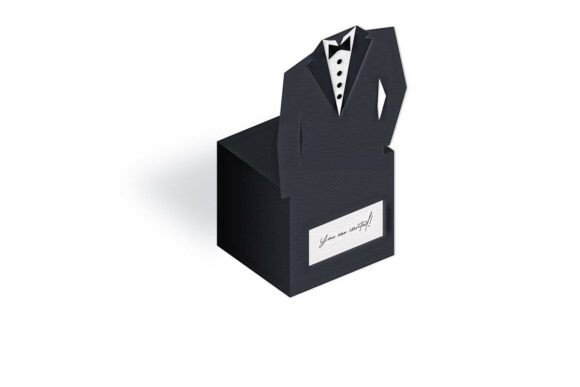 Stylish 3D SVG Gift Box: Tuxedo Wedding Party Favour Cube Box for Modern Branding
